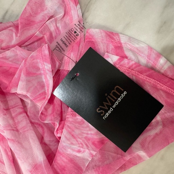 Naked Wardrobe Swim NWT Cover Up - Pink & White - Picture 4 of 6